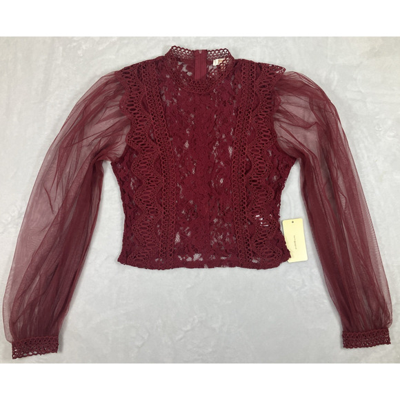 Fairy Women's Whimsy Sheer Lace Romantic Size Medium Blouse Red NWT Zip-Up Back - Picture 3 of 16